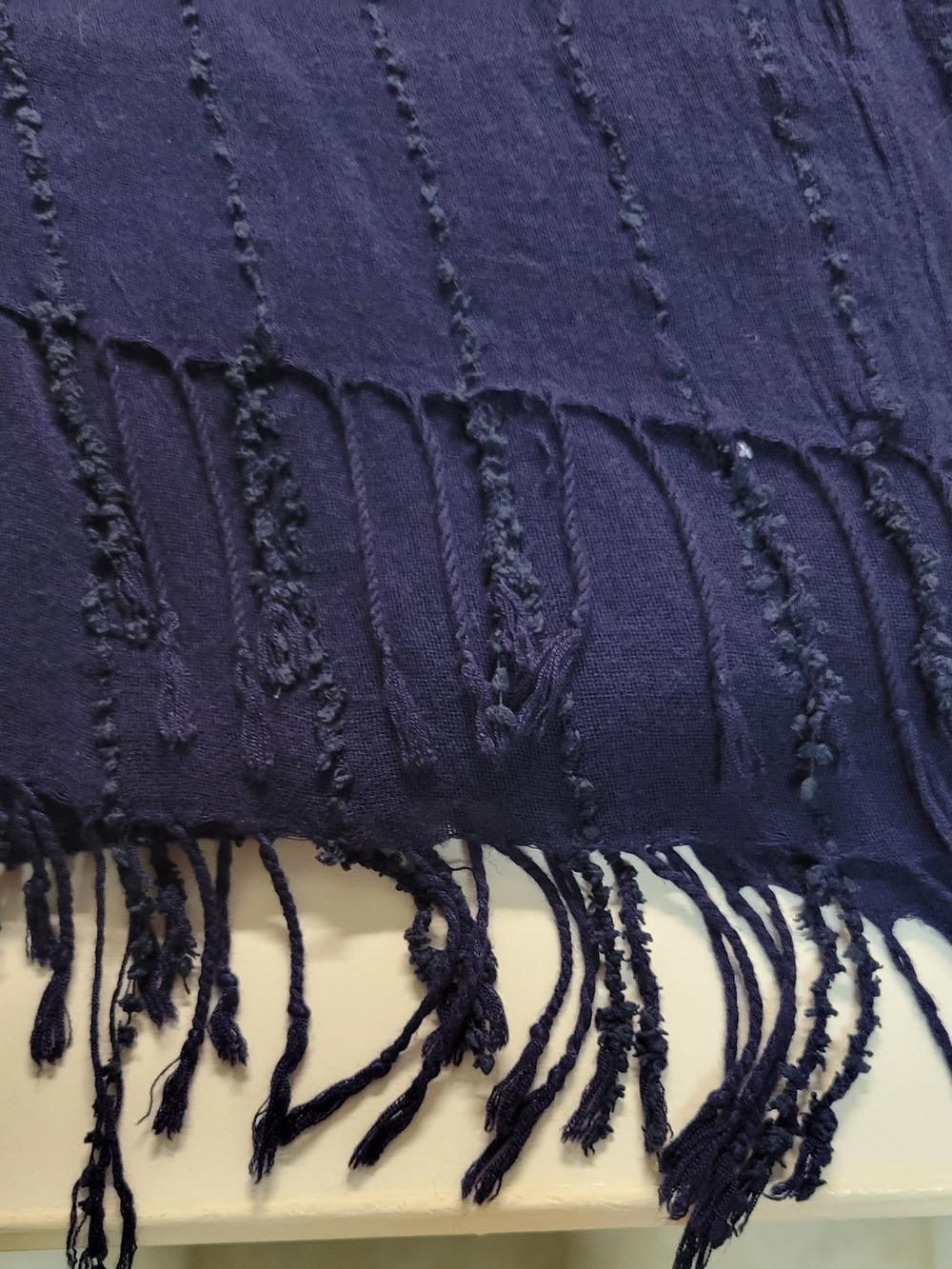 Women's Navy Fringe Knit Scarf